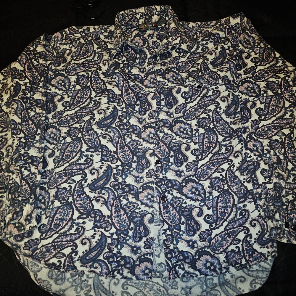Paisley Button Down Shirt - Blue and Pink